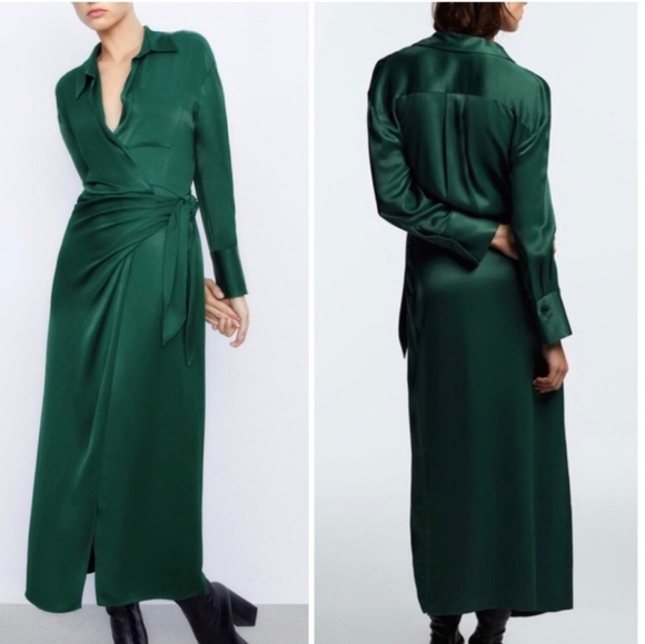 NWT Zara Long Green Shirt Dress, Size S - Picture 3 of 12